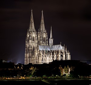 #8: Cologne Cathedral at night in Köln, Germany. - Attribution: Thomas Wolf, www.foto-tw.de (License: CC BY-SA 3.0 DE)