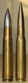 .A 55 Boys cartridge (left) and a .50 BMG cartridge (right).