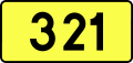 English: Sign of DW 321 with oficial font Drogowskaz and adequate dimensions.