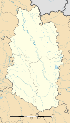 Mapa konturowa Mozy, u góry nieco na lewo znajduje się punkt z opisem „Cuisy”