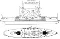 A Centurion típusú, másodosztályú, csak 4 x 254 mm-es lövegből álló fő tüzérséggel felszerelt brit pre-dreadnought csatahajók jellegrajza.[4]