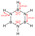 Borazine, a 6-membered inorganic heterocyclic compound (may be aromatic).