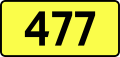 English: Sign of DW 477 with oficial font Drogowskaz and adequate dimensions.