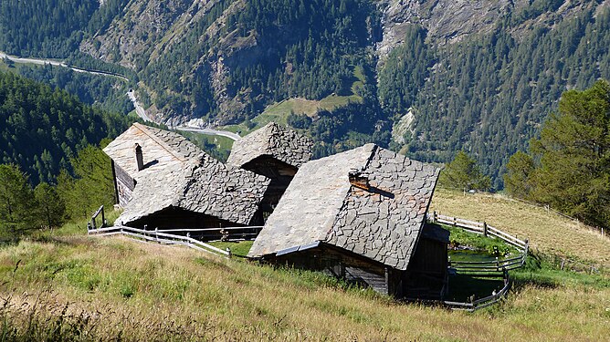 Typical Slate Roofs of mountain villages in Canton Valais, Switzerland