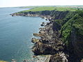 Machars Costa guardando verso sud da Cruggleton Castle.