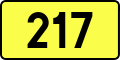 English: Sign of DW 217 with oficial font Drogowskaz and adequate dimensions.