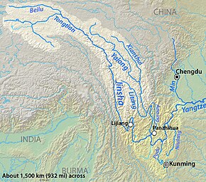 Jinsha Nehri havzası haritası