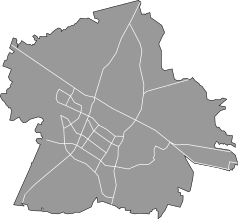 Mapa konturowa Tychów, po lewej nieco na dole znajduje się punkt z opisem „Kościół Ducha Świętegow Tychach”