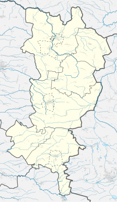 Mapa konturowa powiatu oleskiego, na dole znajduje się punkt z opisem „Dobrodzień”