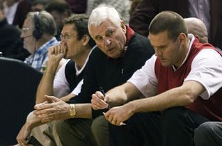 Bob Knight and his son Pat Knight, former men's basketball head coaches