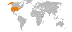 Map indicating locations of Djibouti and United States