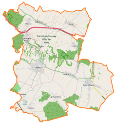 Mapa konturowa gminy Leśnica, na dole po lewej znajduje się punkt z opisem „Krasowa”