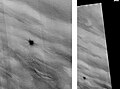 Novo impacto ocorrido entre 2000 e julho de 2003. A escala é de 1:500 metros. Imagem obtida pela HiRISE.