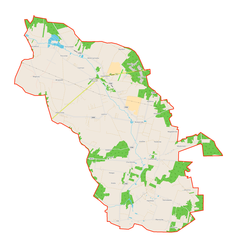 Mapa konturowa gminy Wodzierady, u góry nieco na lewo znajduje się punkt z opisem „Wola Czarnyska”