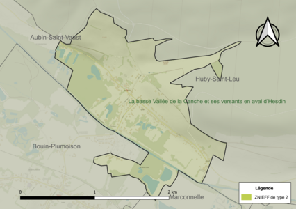 Carte de la ZNIEFF de type 2 sur la commune.