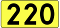 English: Sign of DW 220 with oficial font Drogowskaz and adequate dimensions.