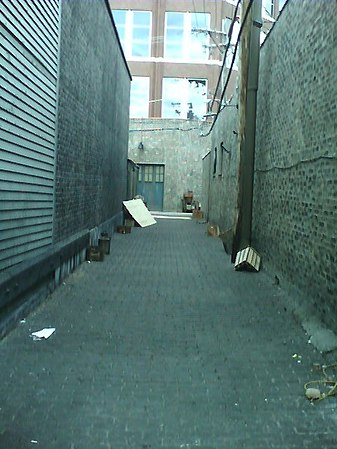 The alley where John Dillinger was killed, redressed for the film Public Enemies.