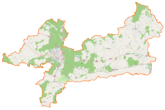 Mapa konturowa powiatu pilskiego, blisko centrum na prawo znajduje się punkt z opisem „Wysoka”