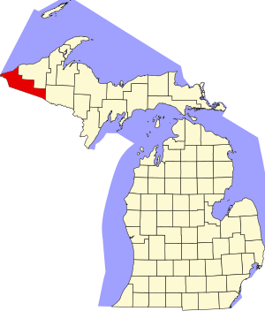 Map of Michigan highlighting Gogebic County