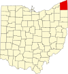 State map highlighting Ashtabula County