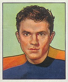 Baldwin's Bowman trading card showing a stylized portrait of him