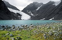 Der Talkessel von Tarfala (Kebnekaise-Gebiet) mit dem Kaskasapaktegletscher und dem Gipfel Kaskasapakte (2043 m)