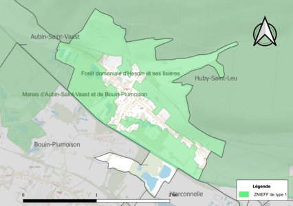 Carte de la ZNIEFF de type 1 sur la commune.