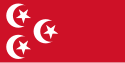 Red flag with three white crescents, each containing a five-pointed white star.