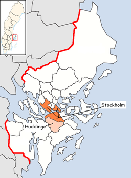 Huddinge kommuns läge i Stockholms län