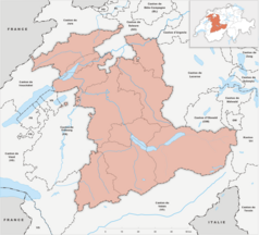 Mapa konturowa Berna, blisko centrum po prawej na dole znajduje się punkt z opisem „Wengen”