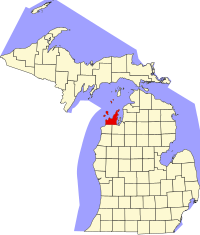 Map of Michigan highlighting Leelanau County