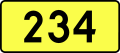 English: Sign of DW 234 with oficial font Drogowskaz and adequate dimensions.