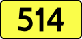 English: Sign of DW 514 with oficial font Drogowskaz and adequate dimensions.