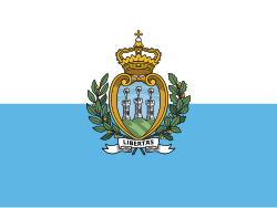 De nationale vlag van San Marino met het wapen in het midden