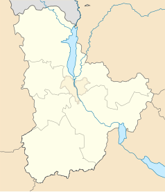 Mapa konturowa Kijowa i obwodu kijowskiego, w centrum znajduje się punkt z opisem „Browary”