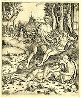 Priapus and Lotis, engraving