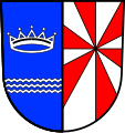 hinten von Silber und Rot zwölffach geständert (Ständerung im Wappen von Oberdürenbach)