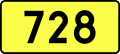 English: Sign of DW 728 with oficial font Drogowskaz and adequate dimensions.