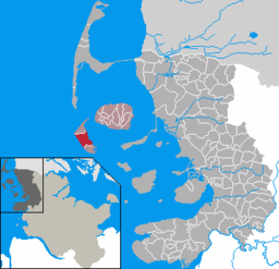 Läget för kommunen Nebel i Kreis Nordfriesland