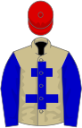 Beige, blue cross of lorraine, blue sleeves, red cap