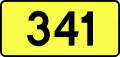 English: Sign of DW 341 with oficial font Drogowskaz and adequate dimensions.