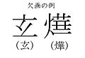 Ved å utelata den siste delen i kvart av teikna til keisar Kangxi sitt namn 玄 (xuán) og 燁 (yè) kunne ein omgå det statlege namnetabuet i Kina.