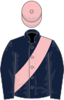 DARK BLUE, pink sash and cap