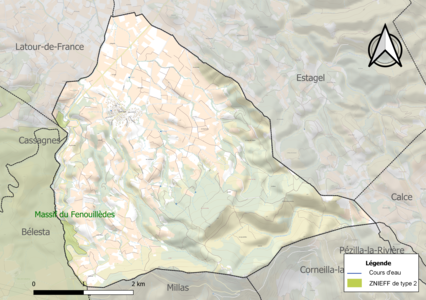 Carte de la ZNIEFF de type 2 sur la commune.