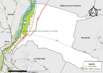 Carte des ZNIEFF de type 2 de la commune.