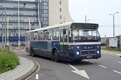 De Amsterdamse CSA-I bus GVB 110 van Stichting BRAM tijdens de viering, te Den Haag, van 50 jaar Standaard Stadsbussen in Nederland. De bus tijdens een rit bij het Noorderstrand te Scheveningen.