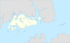 Mapa konturowa Singapuru, w centrum znajduje się punkt z opisem „Bedok MRT”