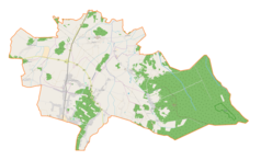 Mapa konturowa gminy Tuszów Narodowy, u góry po lewej znajduje się punkt z opisem „ParafiaWniebowzięcia Najświętszej Maryi Panny”