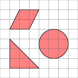 Three shapes on a square grid