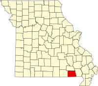 Map of Missouri highlighting Ripley County